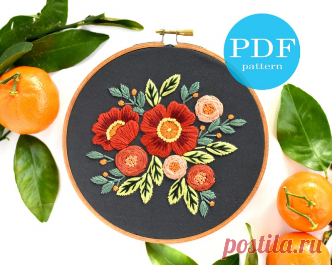 Folky Florals Embroidery Pattern. Beginner Embroidery. PDF | Etsy Moldova