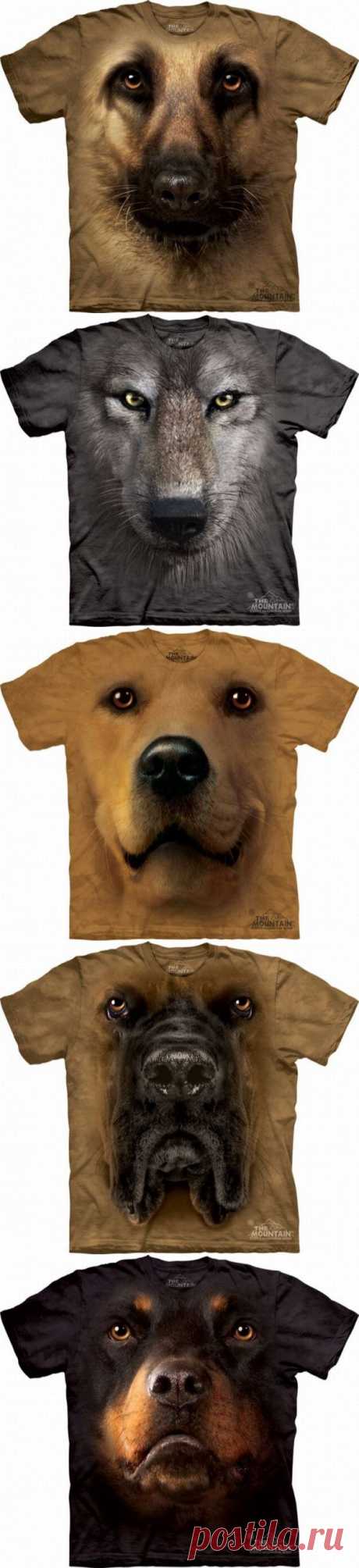 Объемные портреты животных на футболках.