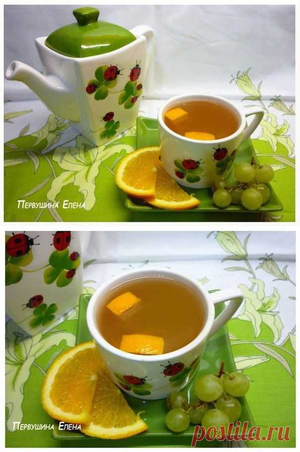 Быстрый компот из винограда, апельсина и зелёного чая