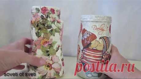 DIY:Делаем ВАЗЫ из СТЕКЛЯННЫХ БАНОК своими руками
