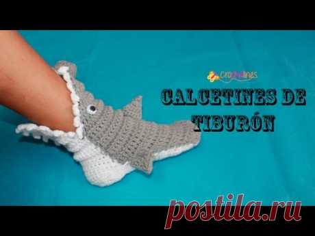 calcetines tiburon . Crochelines. Tejido a ganchillo. Mi versión.