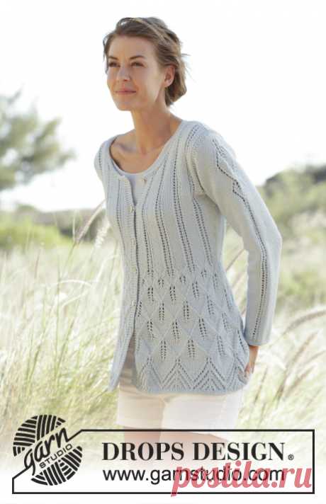Mercy - Von oben nach unten gestrickte, taillierte DROPS Jacke in ”Cotton Light” mit Blattmuster. Größe S - XXXL. - Free pattern by DROPS Design