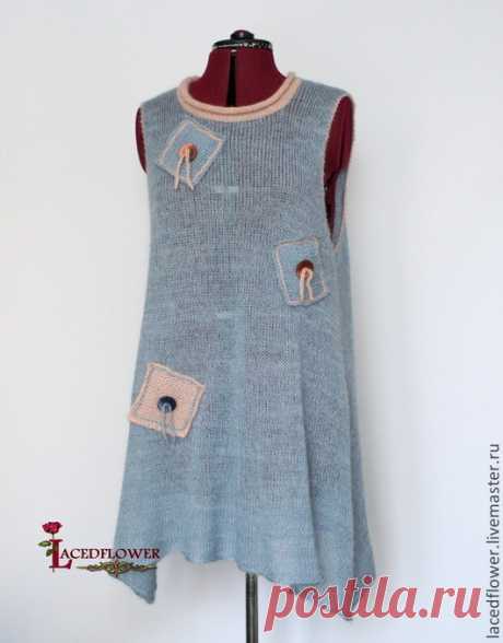 Купить Бохо туника- платье. "Городское бохо" - голубой, однотонный, вязаная туника, бохо-стиль