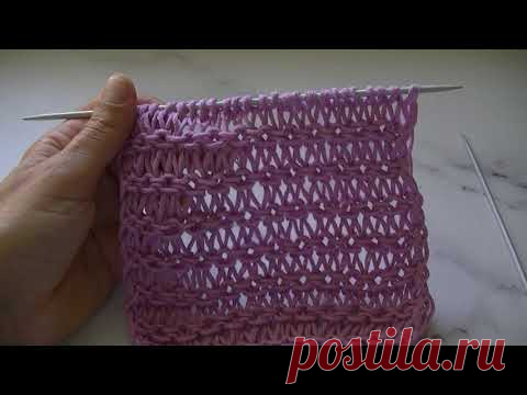 СТИЛЬНЫЙ , ЛЕТНИЙ УЗОР ИЗ ВЫТЯНУТЫХ ПЕТЕЛЬ И ГОРИЗОНТАЛЬНЫХ ЦЕПОЧЕК СПИЦАМИ.