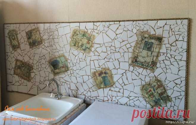 Кухонный фартук из старой плитки в стиле прованс.