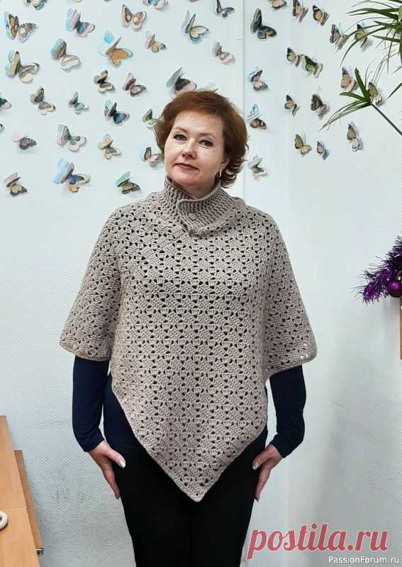 Тёплое пончо крючком + Схема | Вязание крючком. Ваши работы