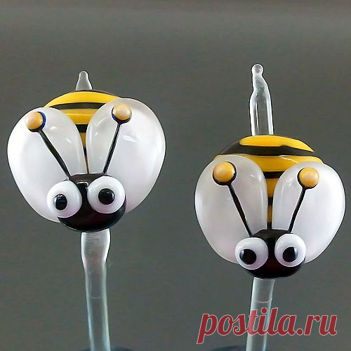 (32) PIKALDA=handmade lampwork 2 glass beads pair earring animal bug=BEE=SRA | Pikalda_beads : Handmade Lampwork Glass Beads SRA