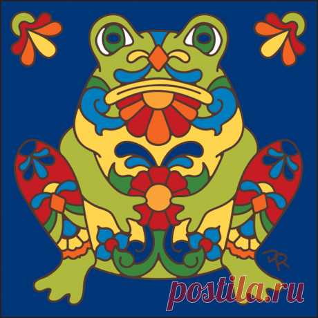6x6 Talavera Frog Cobalt Decorative Art Tile - Hand N Hand Designs