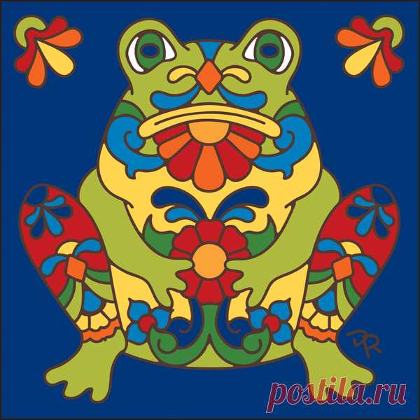 6x6 Talavera Frog Cobalt Decorative Art Tile - Hand N Hand Designs