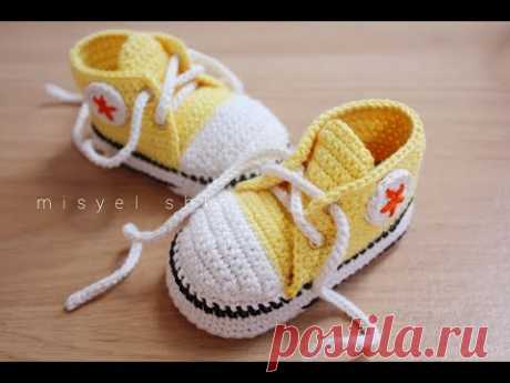 cara membuat sepatu rajut bayi converse dengan mudah || crochet baby booties converse