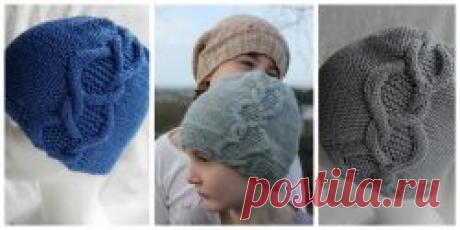 Красивая шапка с косами спицами