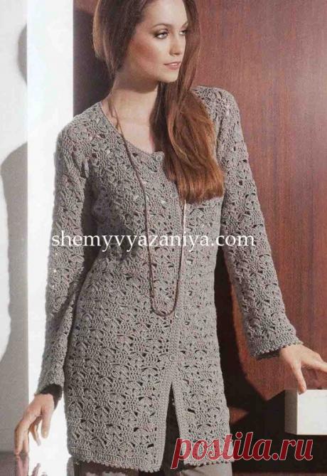 Кардиган смещенным узором из ракушек