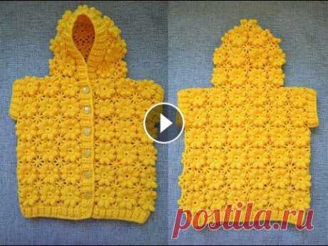 &quot;Детский жилет с капюшоном&quot; (Children's vest with hood) В видеоуроке показано, как связать детский жилет с капюшоном, который выполнен из пряжи &quot;Кроха&quot; (20% шерсть, 80 % акрил), крючком №2. Жилет ...