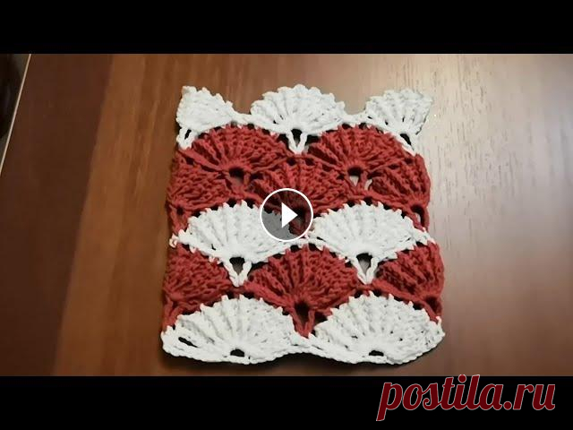 Красивый узор ,,Ракушка,, крючком, схема. Очень необычный узор крючком, средняя сложность. Можно использовать для вязания шарфа, палантина, бактуса, шали и др. Работа упрощается наличием схемы...
