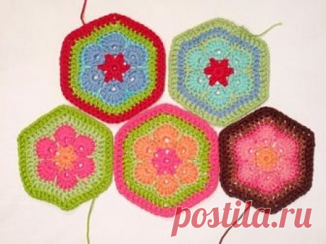 Связать крючком цветочный шестигранный мотив по очень подробному уроку.