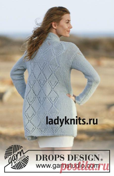 Вязаный спицами ажурный жакет Water Diamonds от Дропс