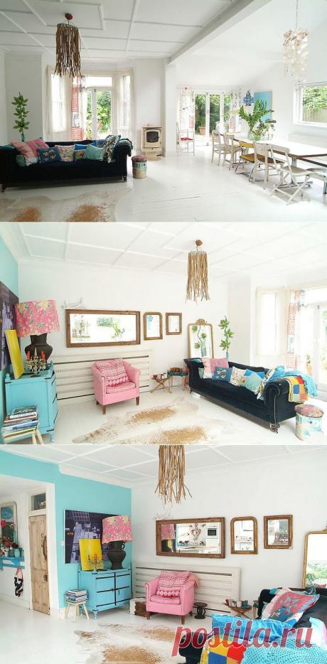 Бело-синяя гостиная в стиле кантри London Chic