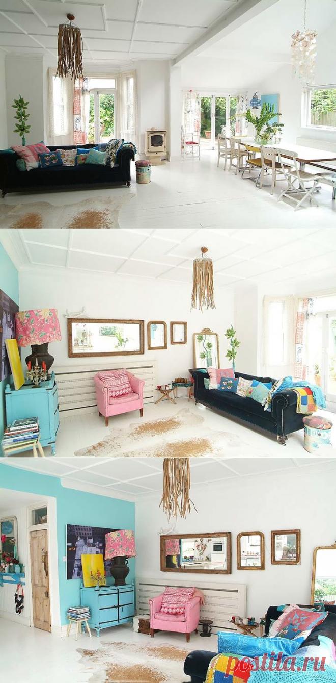 Бело-синяя гостиная в стиле кантри London Chic