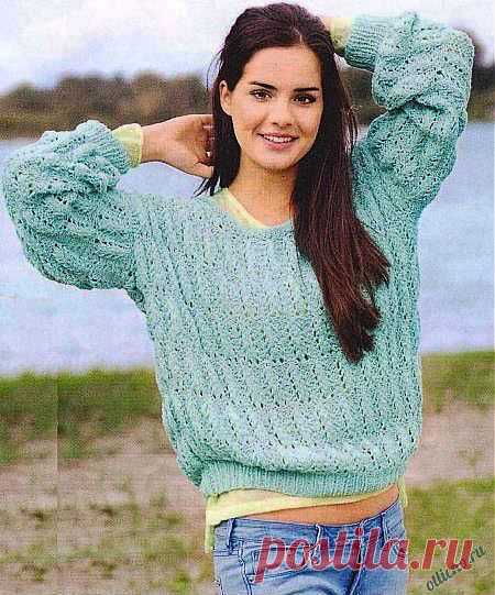 Ажурный пуловер цвета мяты | Отлично! Школа моды, декора и актуального рукоделия