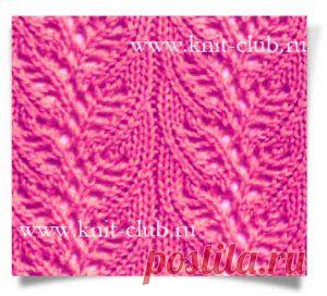 Ажурный узор спицами листочки в полосках