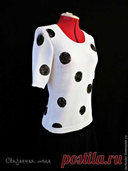 Купить Вязаная кофточка "Милый горошек" - черно-белый, женская одежда, женская одежда вязаная