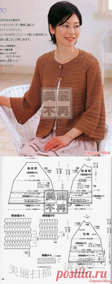 Расклешенный жакет\реглан крючком. - ВЯЗАНАЯ МОДА+ ДЛЯ НЕМОДЕЛЬНЫХ ДАМ - Страна Мам