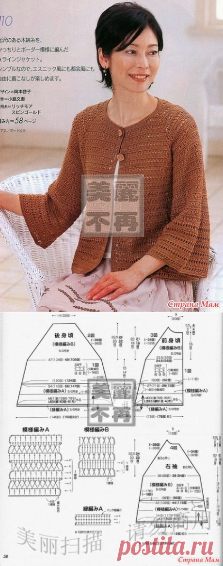 Расклешенный жакет\реглан крючком. - ВЯЗАНАЯ МОДА+ ДЛЯ НЕМОДЕЛЬНЫХ ДАМ - Страна Мам