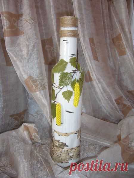 Декор бутылки- "Береза".