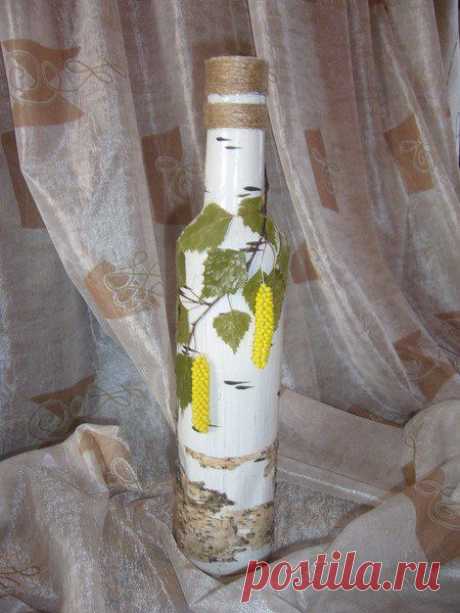 Декор бутылки- &quot;Береза&quot;.