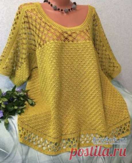 Женская блузка крючком. Работа Светланы svetlano4ka_vyazalo4ka Доброго всем времени суток!!! У меня связался третий блузон. Вязала его на ОГ-120 ОБ-124. Пряжа Дейзи 295м/50гр, крючком Кловер 1,75, расход пряжи 520 грамм. А