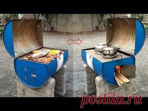 Уличная многофункциональная дровяная печь _ Креативные идеи из цементных и не железных бочек