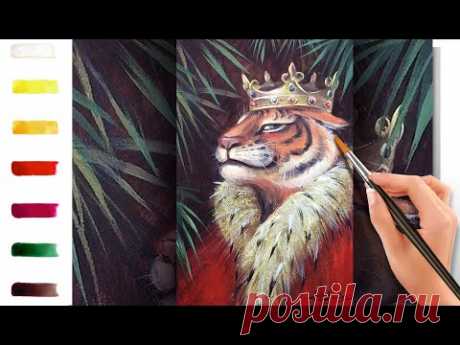 Тигр в королевском наряде. Как нарисовать 🎨АКРИЛ! Сезон 8-14 | Мастер-класс ДЕМО