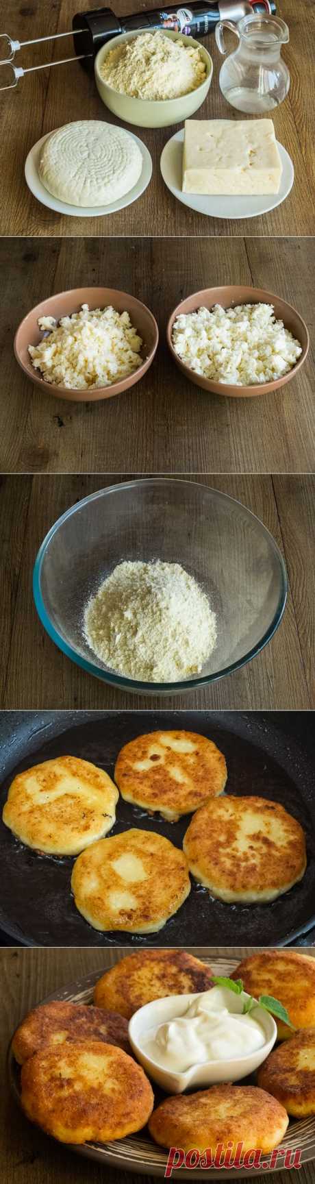 Кукурузные сырники с адыгейским сыром и брынзой.