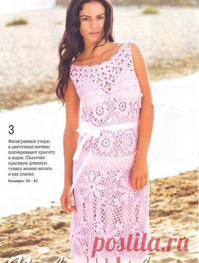 Длинная туника-платье крючком из мотивов