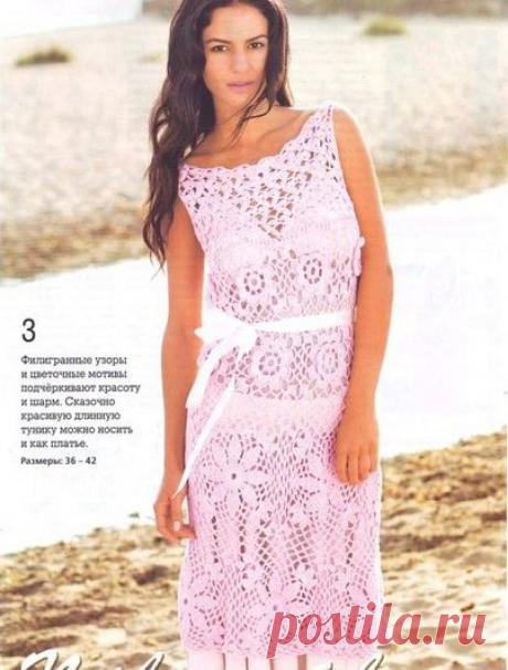 Длинная туника-платье крючком из мотивов