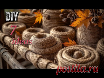 🍁DIY 7 ПОТРЯСАЮЩИХ ИДЕЙ из ДЖУТА, КАНАТА, ВЕРЕВКИ своими руками ОСЕННИЙ ДЕКОР. Jute craft ideas easy