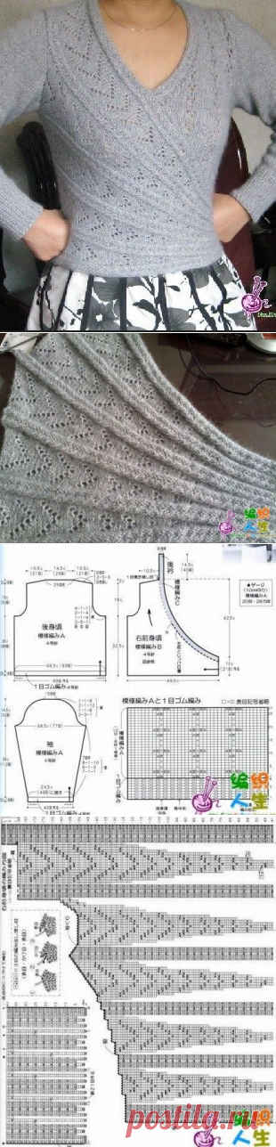 Кофта с запахом спицами