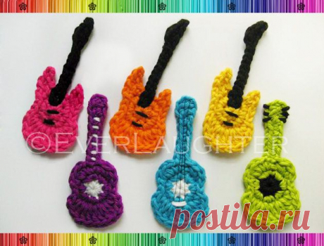 PATTERN-Crochet Acoustic and Electric Guitar Applique-PDF with Detailed Photos. $4.95, via Etsy.