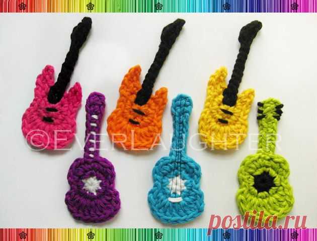 PATTERN-Crochet Acoustic and Electric Guitar Applique-PDF with Detailed Photos. $4.95, via Etsy.