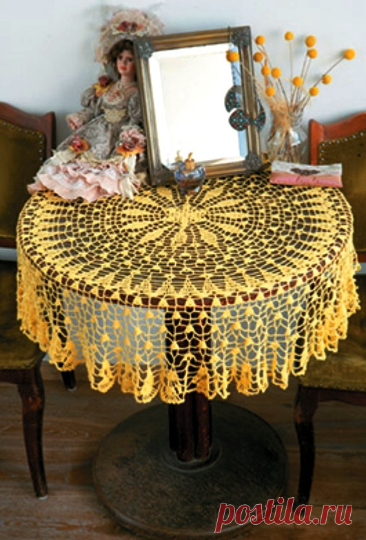 Скатерть крючком схемы на круглый стол: 9 моделей, фото, видео МК