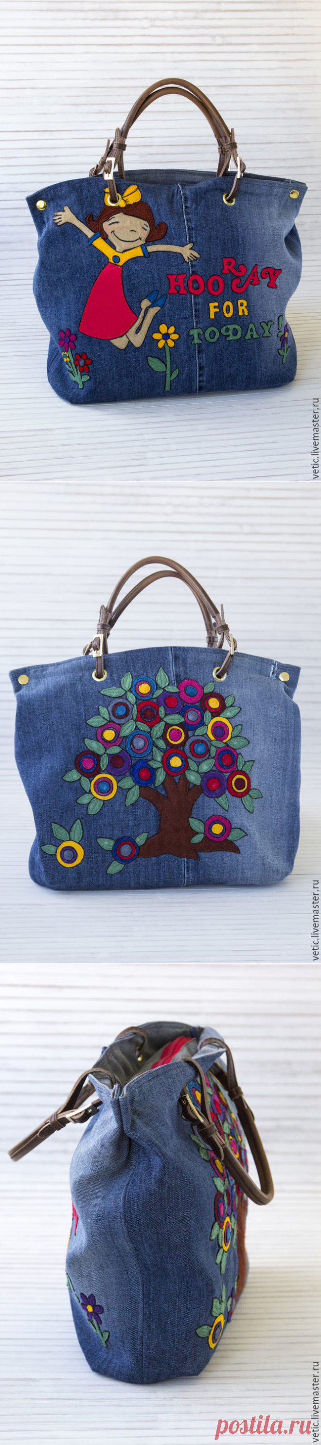 Украшаем джинсовую сумку аппликацией из трикотажной ткани - Ярмарка Мастеров - ручная работа, handmade