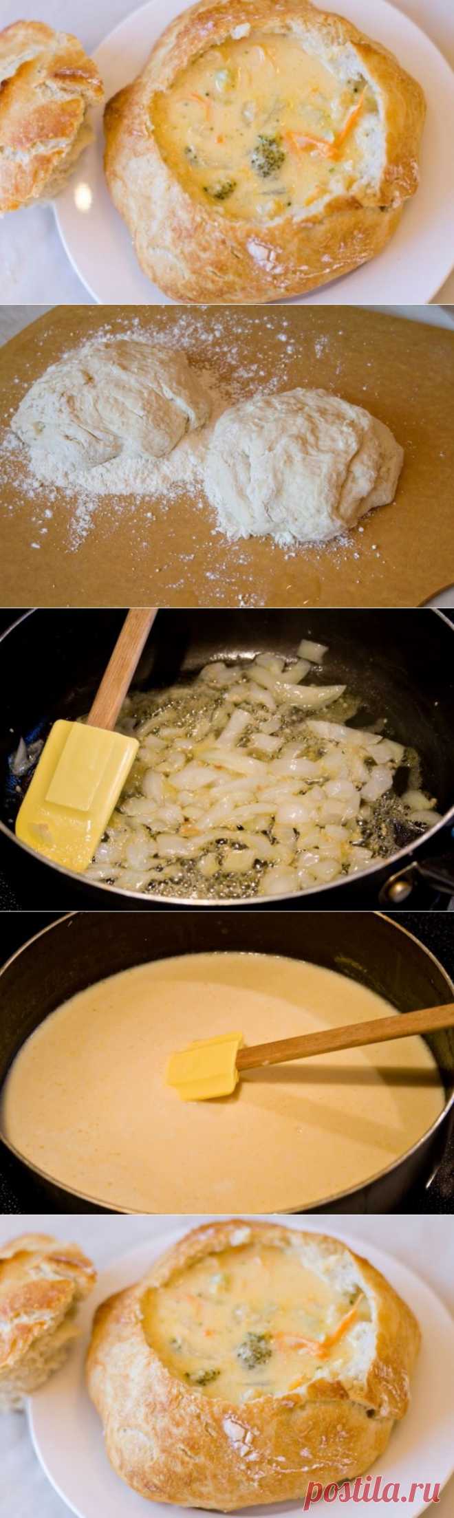 Сырный суп в хлебном горшочке, пошаговый фото рецепт