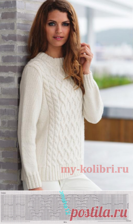 Красивый свитер спицами «Французская зима» рельефным узором