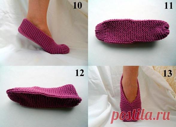 Тапочки-следки, связанные спицами. Очень быстрый и простой вариант, доступен самой неопытной мастерице!