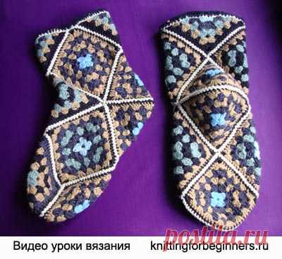 ВЯЗАНИЕ НОСКОВ КРЮЧКОМ ИЗ КВАДРАТОВ