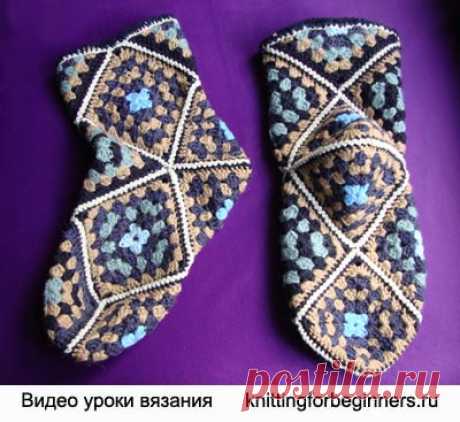 ВЯЗАНИЕ НОСКОВ КРЮЧКОМ ИЗ КВАДРАТОВ