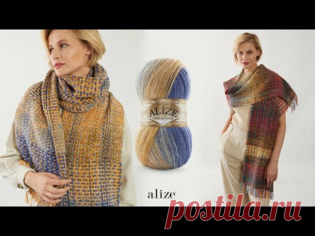 Вязаная крючком шаль с пряжей Alize Angora Gold Batik