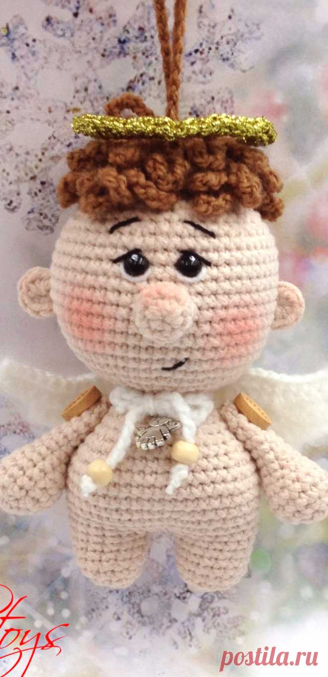 PDF Малыш Ангелочек крючком. FREE crochet pattern; Аmigurumi doll patterns. Амигуруми схемы и описания на русском. Вязаные игрушки и поделки своими руками #amimore - ангел, маленький ангелок, ангелочек, кукла, куколка, мальчик, пупс, ёлочная игрушка, украшение.
