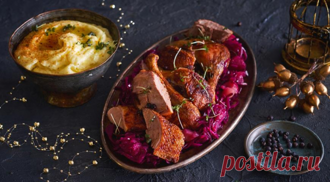 Печеная утка по-старочешски, с красной капустой, пошаговый рецепт с фото
