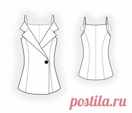 Blouse With Collar  - Sewing Pattern #4509 Made-to-measure sewing pattern from Lekala with free online download. Fitted, Princess seams, Shoulder straps, Buttoned, V neck, Notched collar, No sleeves, No pockets